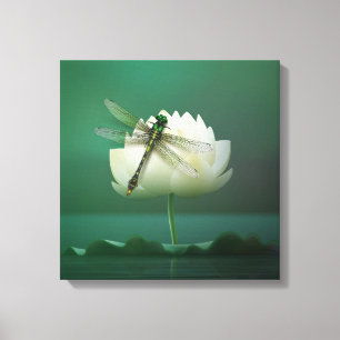 Dragonfly and Water Lily Canvas Print