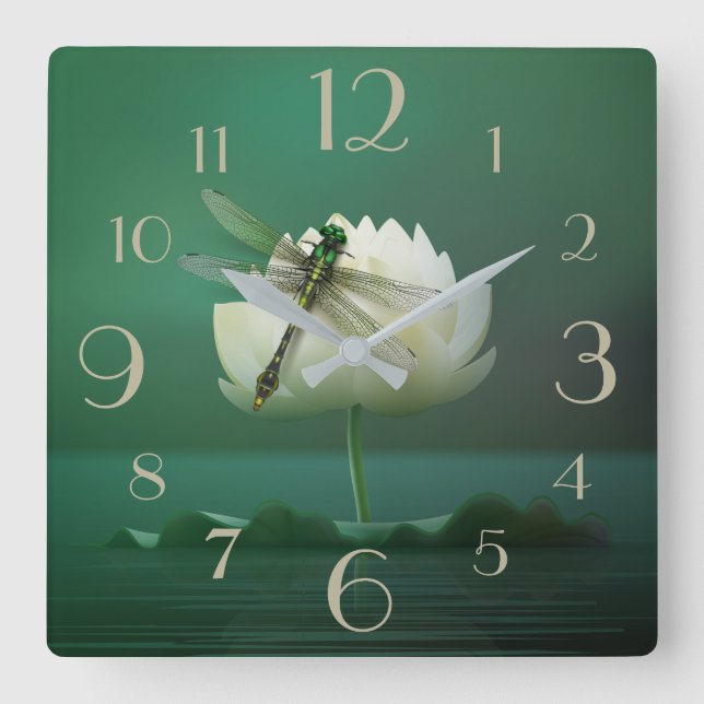 Dragonfly and Water Lily Square Wall Clock (Front)