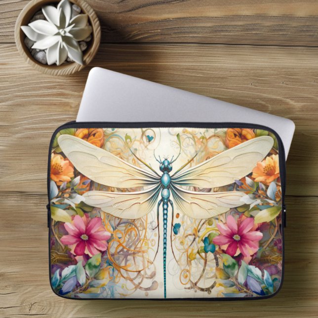 Dragonfly And Wildflowers Laptop Sleeve (Creator Uploaded)