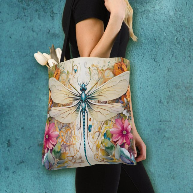Dragonfly And Wildflowers Tote Bag (Creator Uploaded)