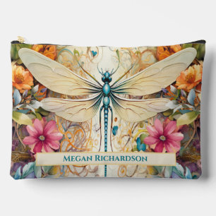 Dragonfly And Wildflowers With Name Accessory Pouch