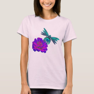 Dragonfly And Zinnia Flower T-Shirt