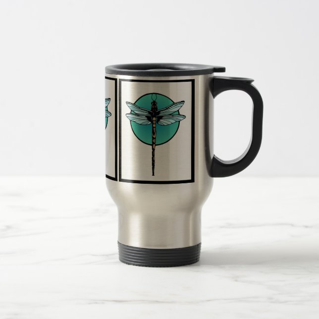 Dragonfly Art Deco Style Travel Mug (Right)