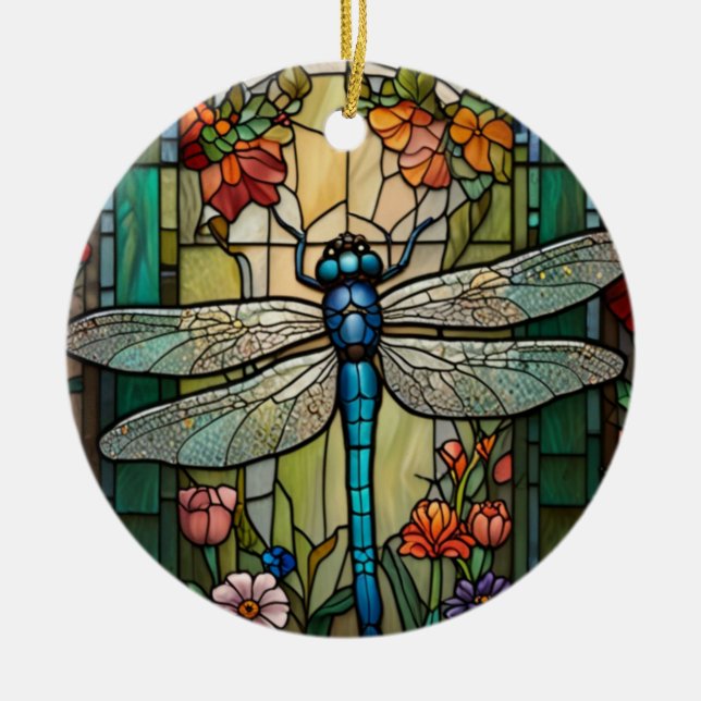 Dragonfly art painting botanical boho chic forest ceramic tree decoration (Front)
