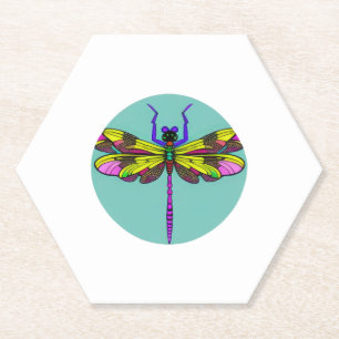 Dragonfly Beautiful, colourful, and ornate Paper Coaster
