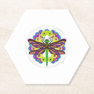 Dragonfly Beautiful, colourful, and ornate   Paper Coaster