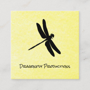 Dragonfly (black) yellow texture square business card