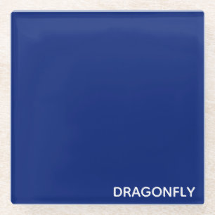Dragonfly blue colour name glass coaster