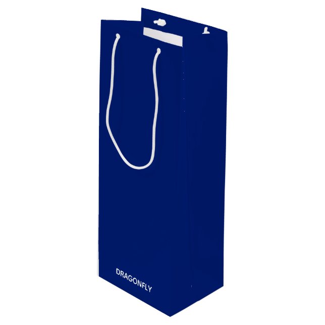 Dragonfly blue colour name wine gift bag (Front Angled)