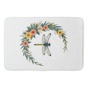 Dragonfly Boho Crescent Moon Peace Sign Hippie Dra Bath Mat