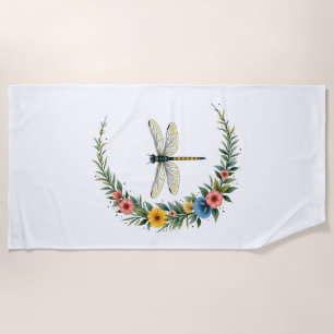 Dragonfly Boho Crescent Moon Peace Sign Hippie Dra Beach Towel