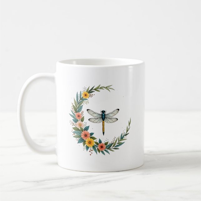 Dragonfly Boho Crescent Moon Peace Sign Hippie Dra Coffee Mug (Left)