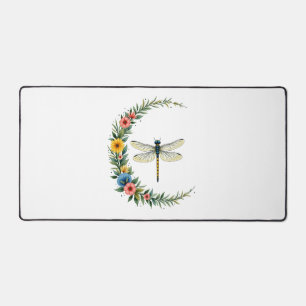 Dragonfly Boho Crescent Moon Peace Sign Hippie Dra Desk Mat