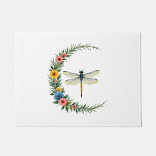 Dragonfly Boho Crescent Moon Peace Sign Hippie Dra Doormat