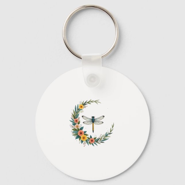 Dragonfly Boho Crescent Moon Peace Sign Hippie Dra Key Ring (Front)