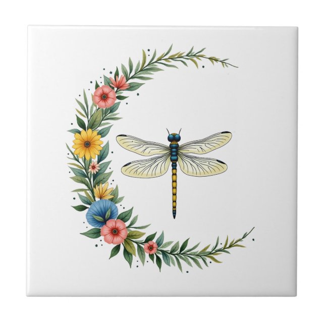 Dragonfly Boho Crescent Moon Peace Sign Hippie Dra Tile (Front)