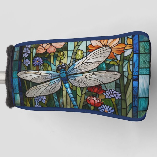 Dragonfly boho floral botanical stain glass golf head cover (Front)