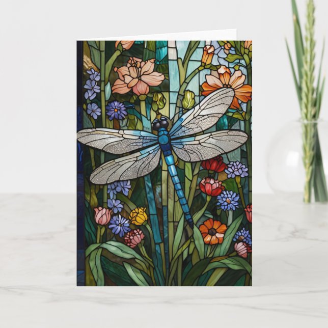 Dragonfly boho floral botanical stain glass invitation (Front)