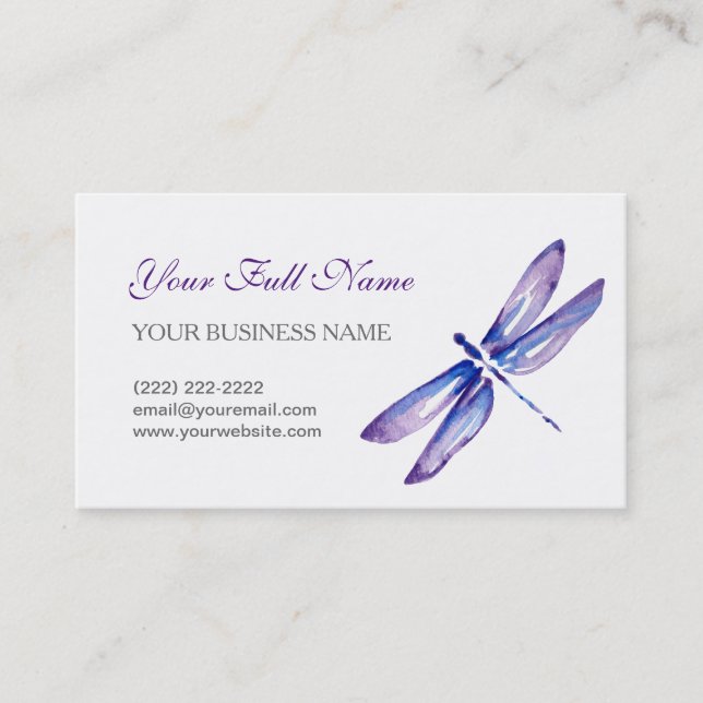 Dragonfly Business Cards | Purple Blue Watercolor (Front)