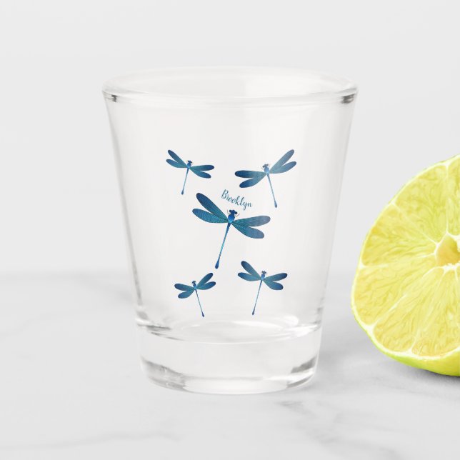 Dragonfly cartoon illustration shot glass (Front)