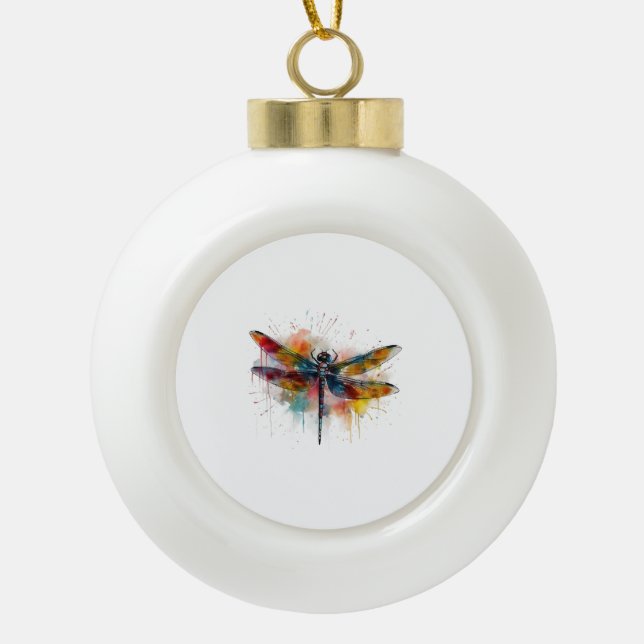 Dragonfly   ceramic ball christmas ornament (Front)