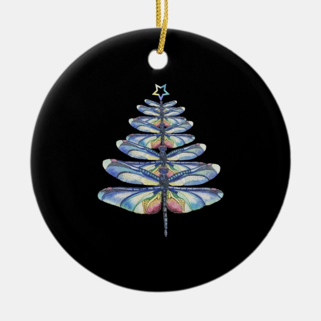 Dragonfly christmas ceramic tree decoration (Front)