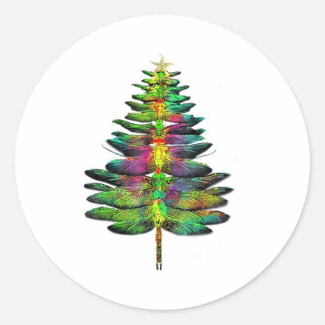 Dragonfly Christmas Tree Dragonfly Xmas  Classic Round Sticker (Front)
