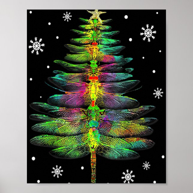 Dragonfly Christmas Tree Dragonfly Xmas T Shirt  Poster (Front)