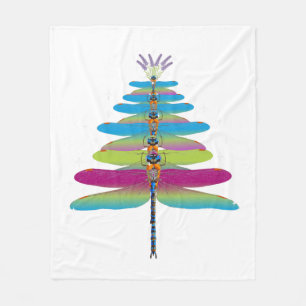 Dragonfly Christmas Tree Funny Insects Lover Xmas Fleece Blanket
