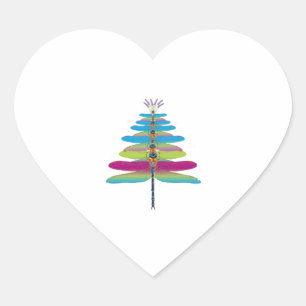 Dragonfly Christmas Tree Funny Insects Lover Xmas Heart Sticker