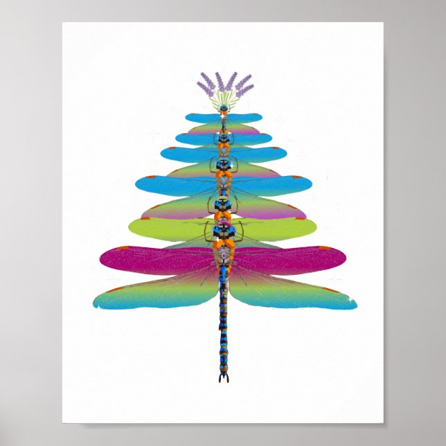 Dragonfly Christmas Tree Funny Insects Lover Xmas Poster (Front)