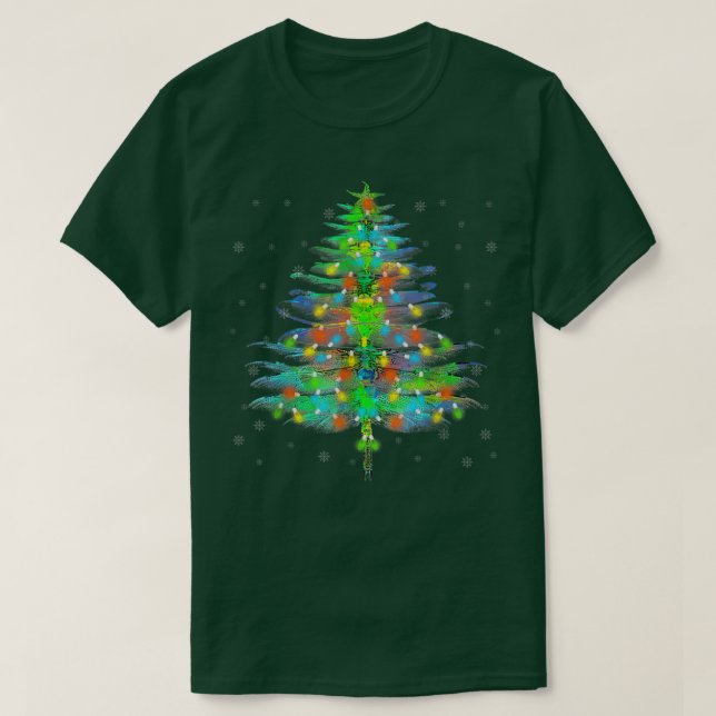 Dragonfly Christmas Tree Funny Insects Lovers Xmas T-Shirt (Design Front)