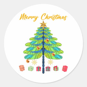 Dragonfly Christmas Tree Gift Classic Round Sticker