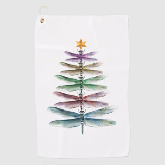 Dragonfly Christmas Tree Merry Christmas Watercolo Golf Towel