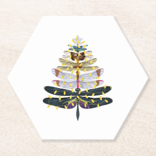 Dragonfly Christmas Tree Paper Coaster