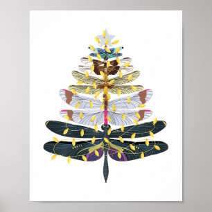 Dragonfly Christmas Tree Poster