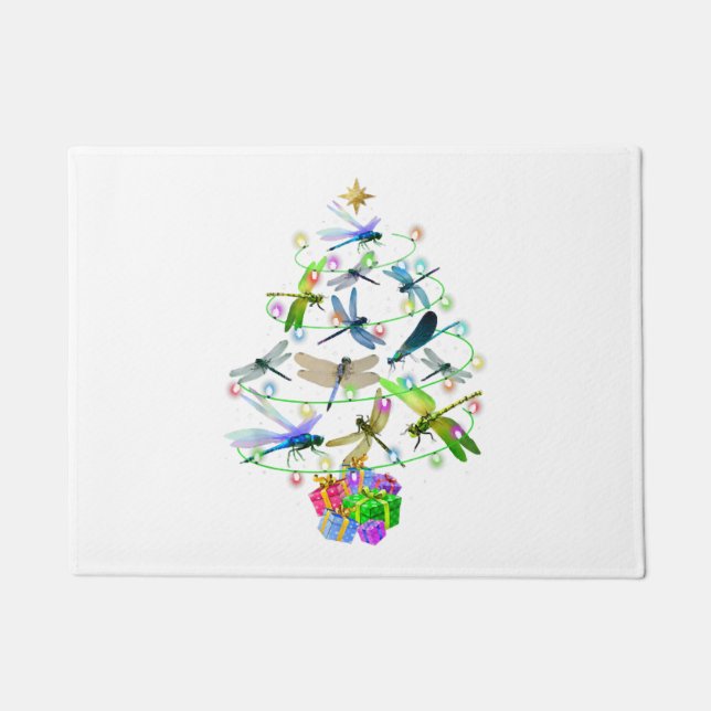 Dragonfly Christmas Tree Xmas Ornaments Lights Doormat (Front)