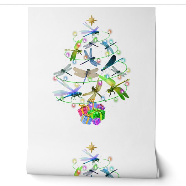 Dragonfly Christmas Tree Xmas Ornaments Lights Wallpaper (Unrolling)