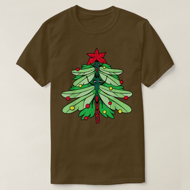 Dragonfly christmas tree Xmas Pyjamas Funny Dragon T-Shirt (Design Front)