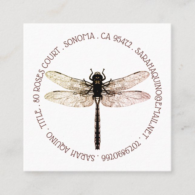Dragonfly Circle Type Garden Design Square Business Card (Front)