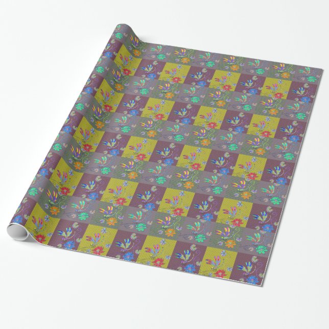 Dragonfly Collage Wrapping Paper (Unrolled)