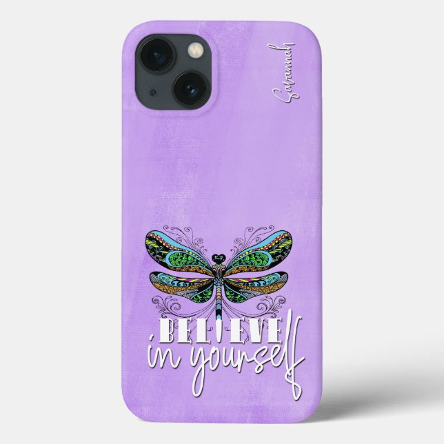 Dragonfly Colourful Encouraging Words Purple Case-Mate iPhone Case (Back)
