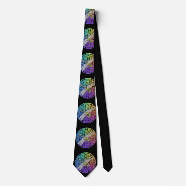Dragonfly | colourful flower of life | chakra      tie (Front)