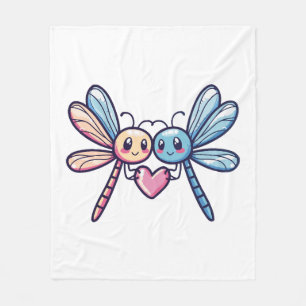 Dragonfly couple in love animal Valentine's Day Fleece Blanket