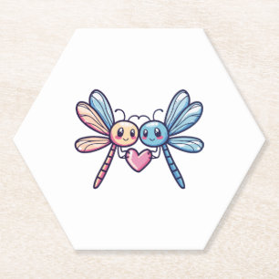 Dragonfly couple in love animal Valentine's Day  Paper Coaster