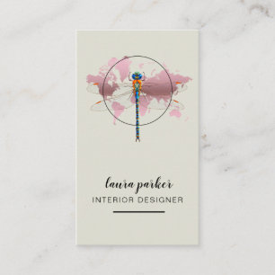 Dragonfly Creative Designer Nature World Map Business Card