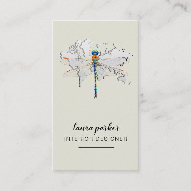 Dragonfly Creative Designer Nature World Map Business Card (Front)