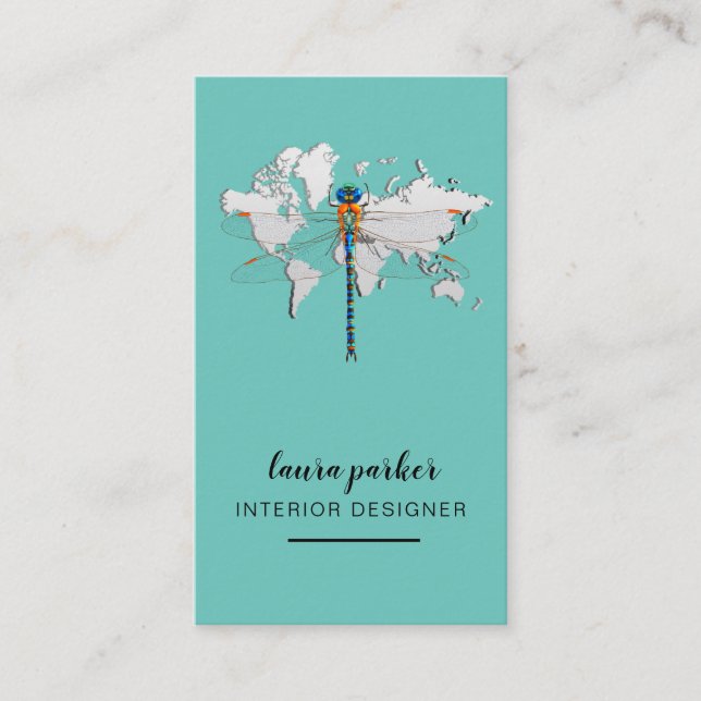 Dragonfly Creative Designer Nature World Map Business Card (Front)