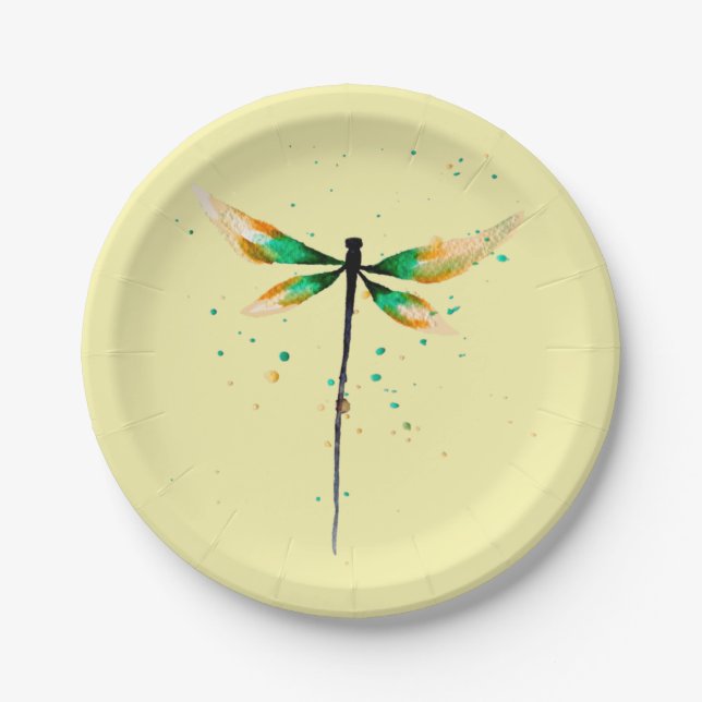 Dragonfly cute watercolor illustration paper plate (Front)