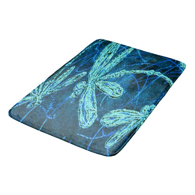 Dragonfly Dance Blue Tango Bath Mat (Angled)